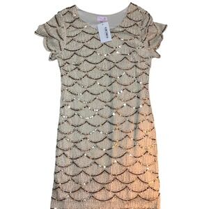 NWT Pink Lily‎ Gold Sequin Mermaid Scale Shift Dress Sz M Cocktail Party Wedding